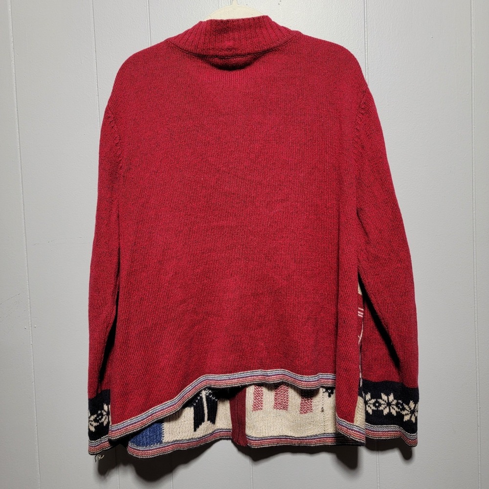 Vintage CJ Banks Christmas Sweater Patchwork Holiday Reindeer‎ Snowflake Zip 1X - Picture 4 of 6
